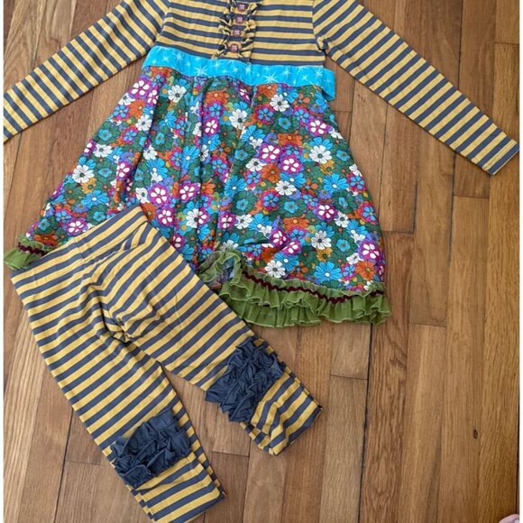 Matilda Jane Other - Matilda Jane Long Sleeve Dress Paint by Numbers Stipes/Flowers W/ Legging Size 8